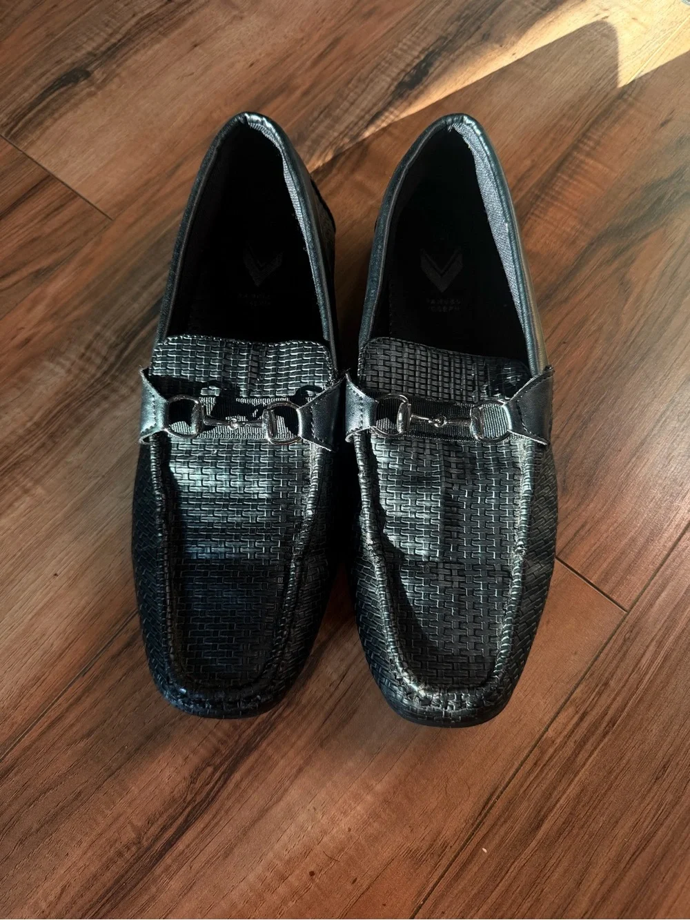 Men's Black Woven Leather Bit-Style Slip-On Loafers